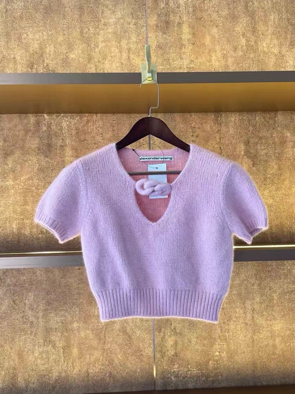 🚩steal Alexander Wang Pale Pink Knit Top with Front Knot Detail
